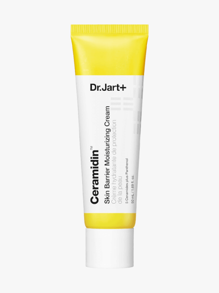 Dr. Jart+ Ceramidin Skin Barrier Moisturizing Cream in branded tube component on a light gray background