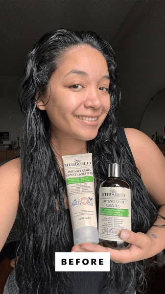 Selfie of Bianca Richards before applying the Curlsmith Frizz Control Cleanser and Duo Conditioner