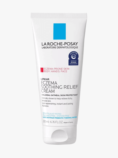La Roche-Posay Lipikar Soothing Relief Eczema Cream in branded white tube on light gray background