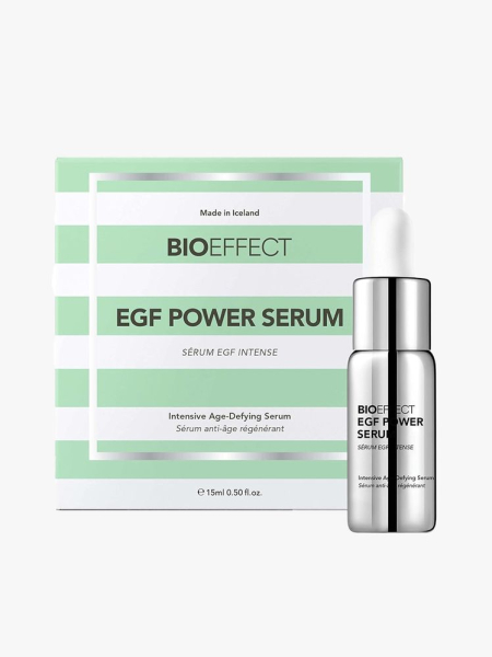 BioEffect EGF Power Serum in branded component on a light gray background
