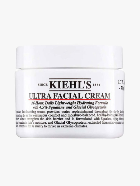 Kiehl's Ultra Facial Refillable Moisturizing Cream white jar on light gray background